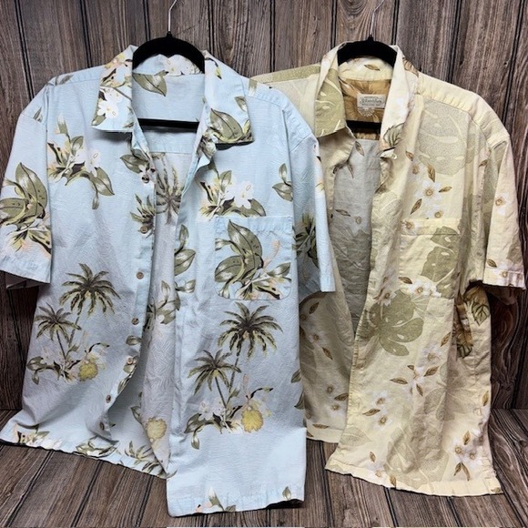 St. John's Bay Other - St Johns Bay Mens Tropical Hawaiian Shirts Lot of 2 Blue Cream Floral L/XL